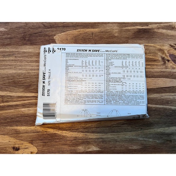 McCall’s 5170 Uncut ladies top and pants sewing pattern size A 10-12-14 - Picture 2 of 3